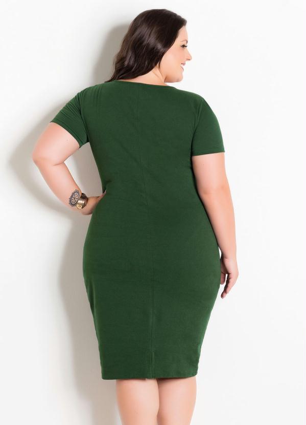 

Vestido Verde Militar com Manga Curta Plus Size