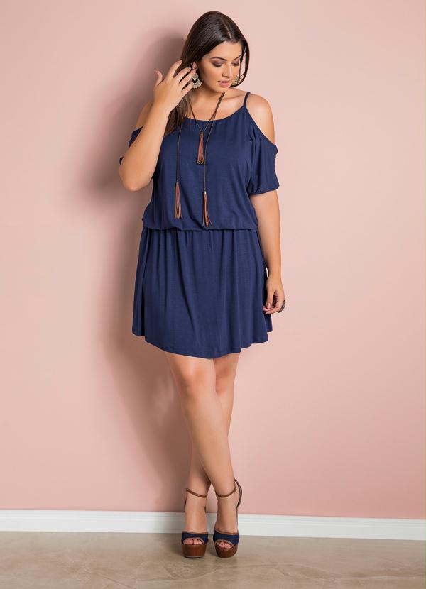 

Vestido com Ombros Vazados Marinho Plus Size, Azul