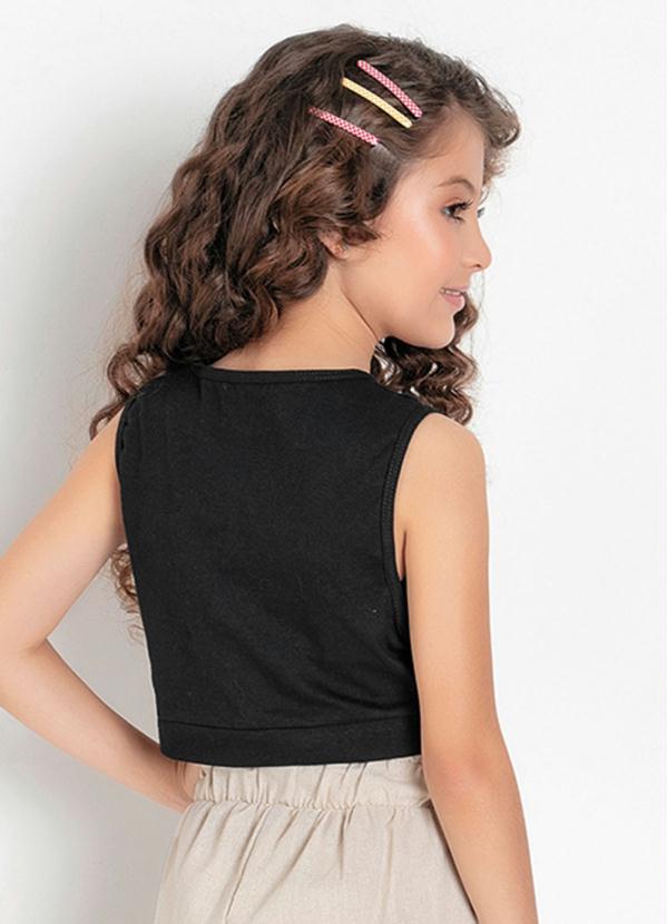 

Cropped Infantil Preto com Aplicação