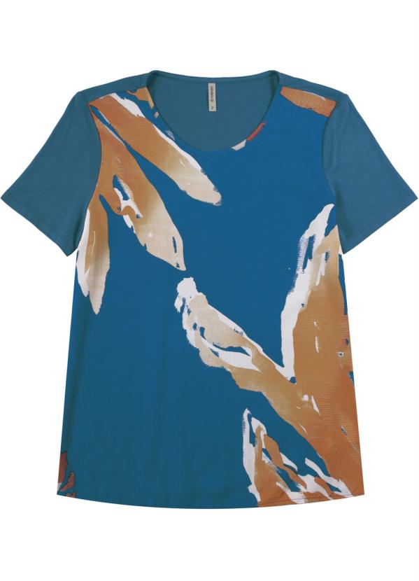 

Blusa com Decote Redondo e Estampa Azul