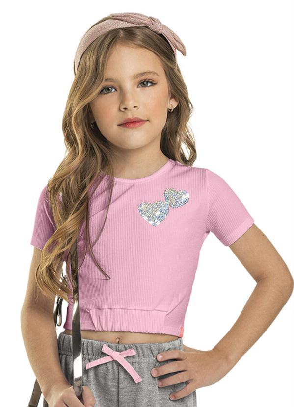 

Blusa Cropped Infantil Paetê Rosa