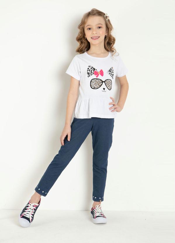 

Blusa Infantil Branca com Babado e Estampa, Branco