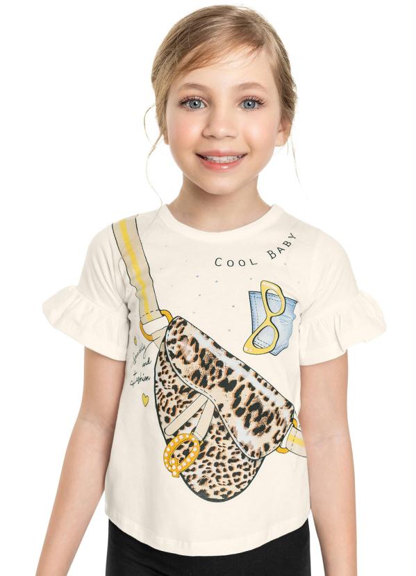 

Blusa Infantil Manga Curta Pochete Bege