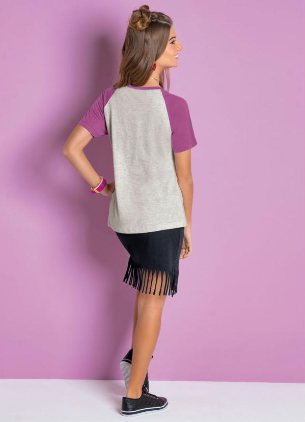 

Blusa Juvenil Raglan Whoop! Mescla/Rosa, Cinza