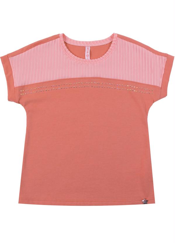 

Blusa Manga Curta com Aplicação de Pedras Rosa