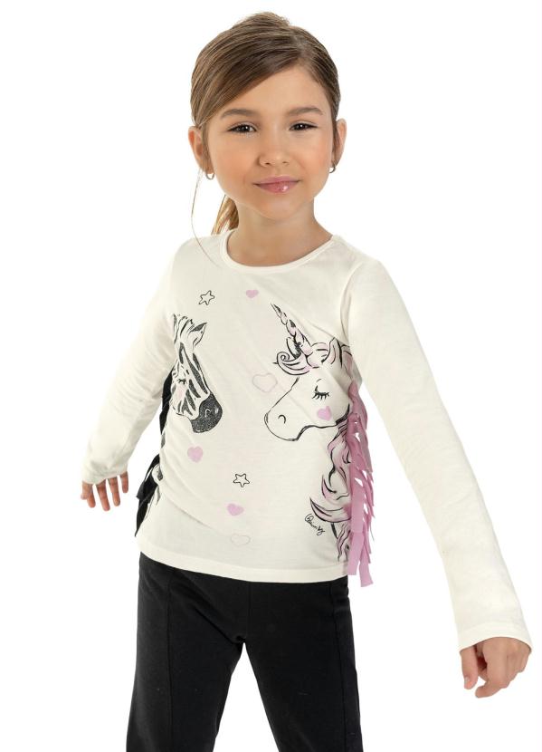 

Blusa Infantil Manga Longa Unicórnio Bege