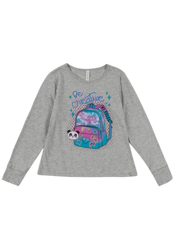 

Blusa Manga Longa Estampada com Glitter Cinza