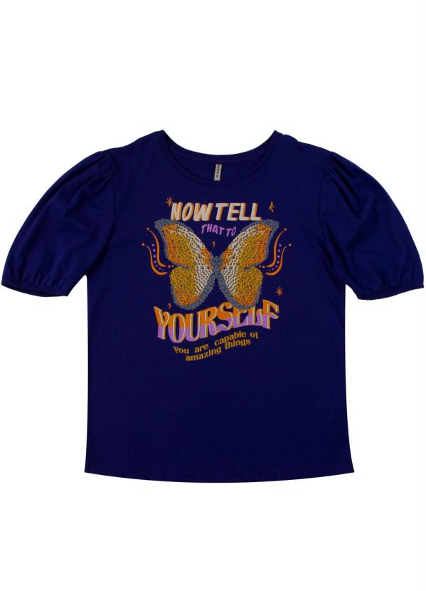 

Blusa com Manga Curta Bufante e Estampa Roxo