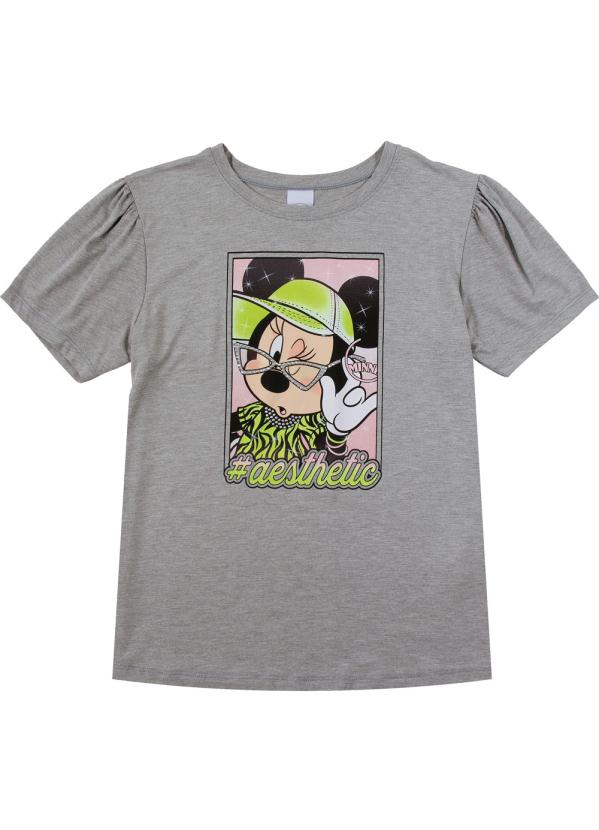 

Blusa Estampada com Manga Curta Bufante Cinza