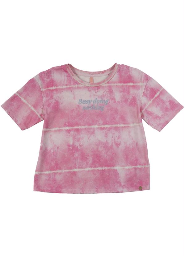 

T-Shirt Estampada com Glitter Rosa