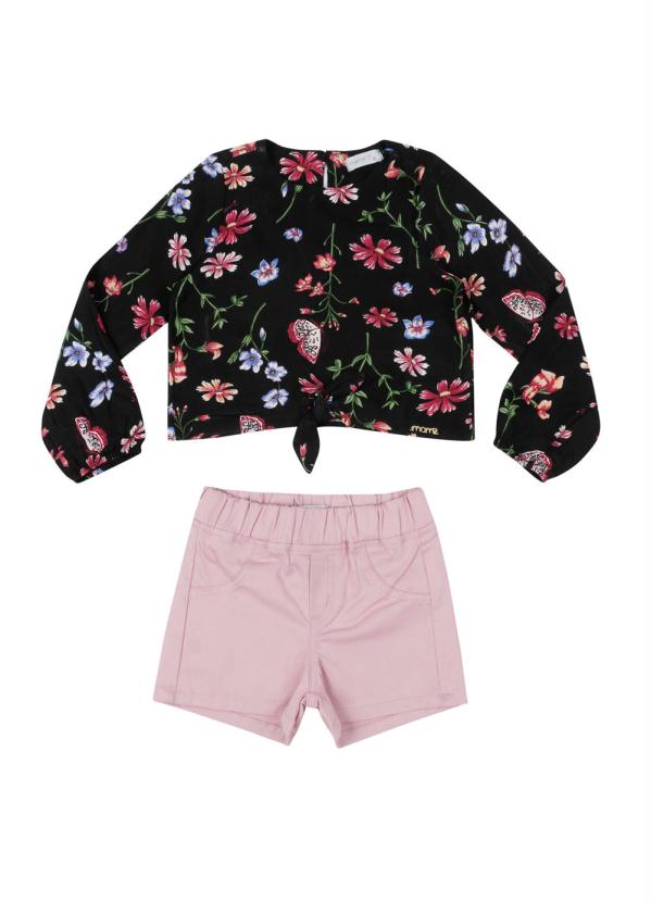 

Conjunto Estampado Floral Preto e Rosa