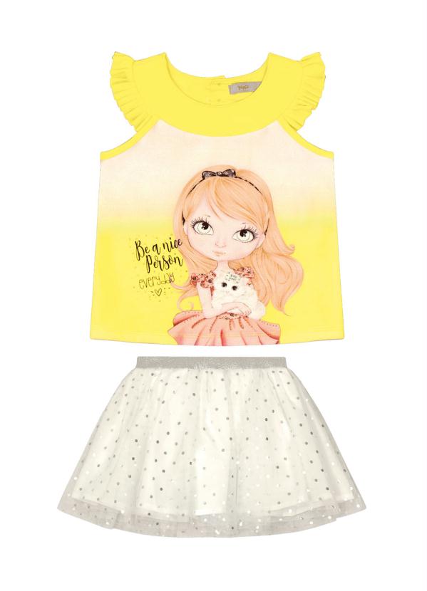 

Conjunto Blusa com Saia Infantil Amarelo