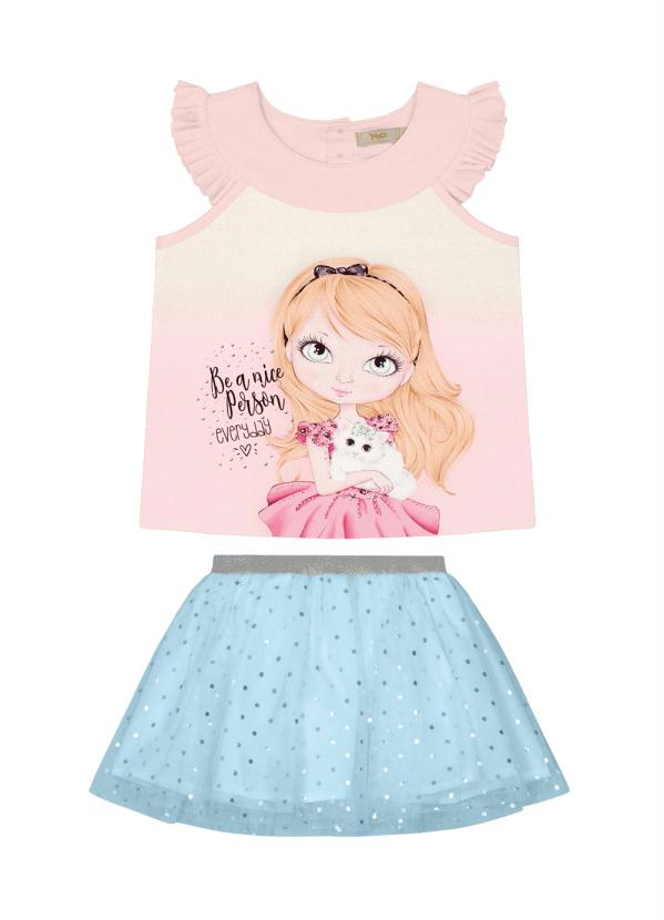 

Conjunto Blusa com Saia Infantil Rosa