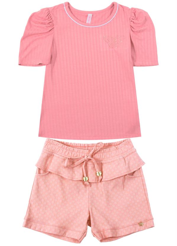 

Conjunto com Blusa e Shorts com Detalhe Rosa