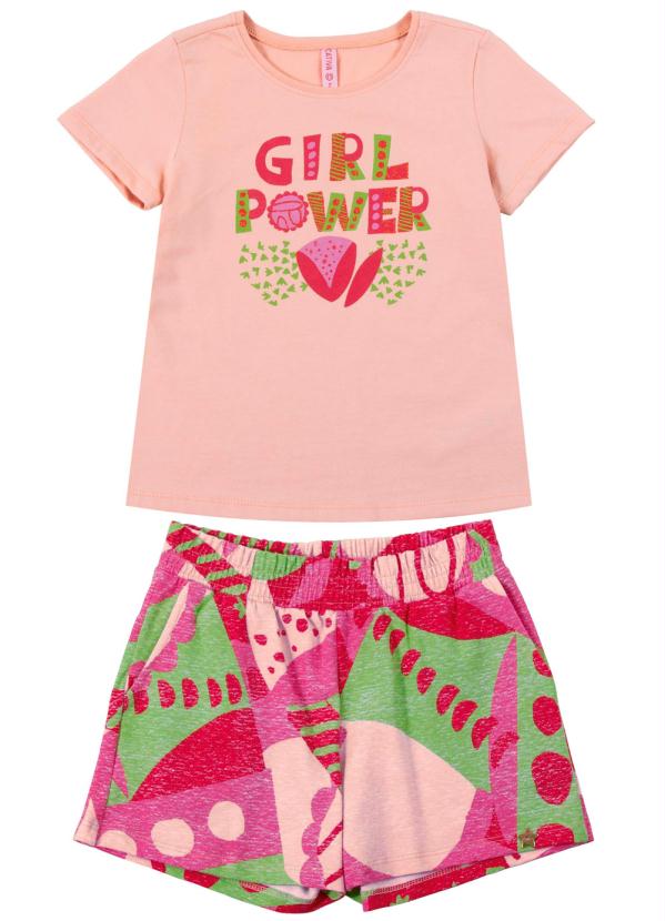 

Conjunto com Blusa e Shorts Estampado Rosa