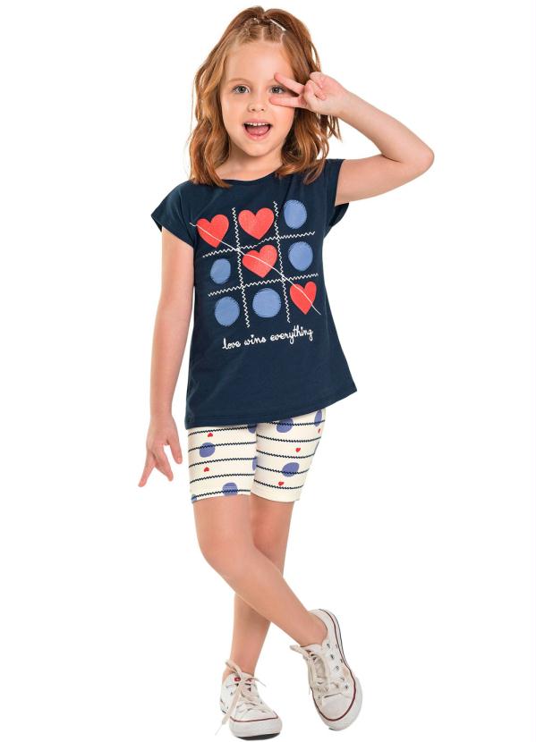 

Conjunto Infantil Blusa e Ciclista Poá Azul