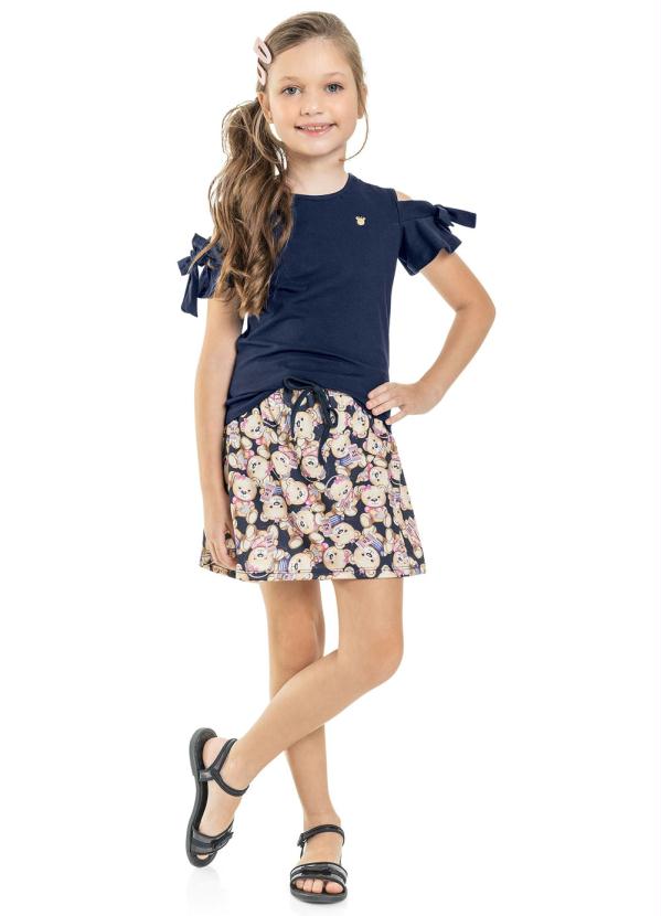 

Conjunto Infantil Blusa e Saia Ursos Azul