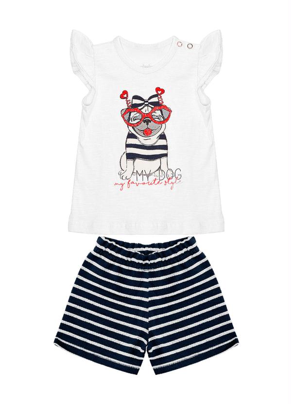 

Conjunto Infantil Feminino Pug Branco