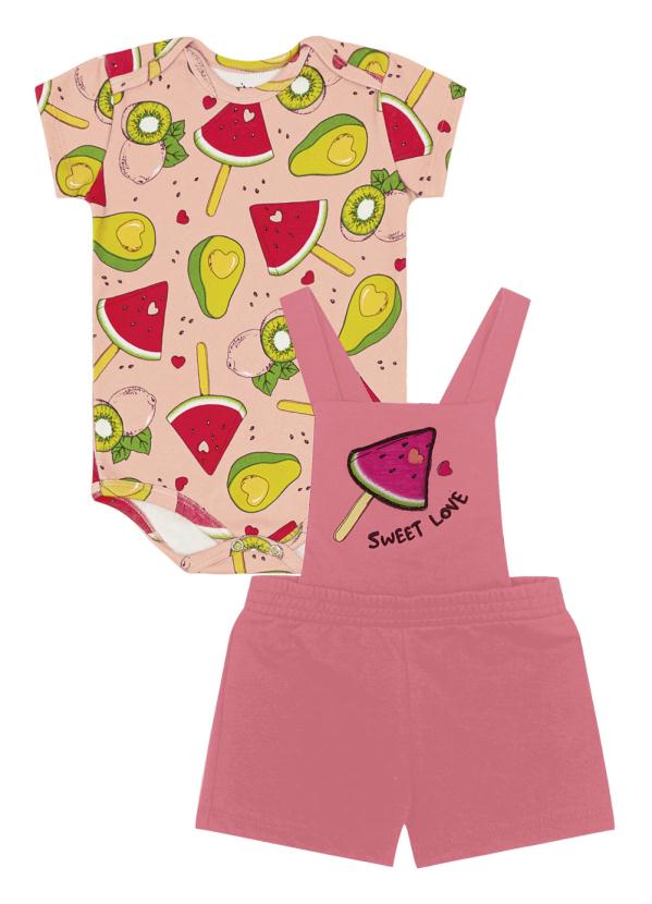 

Conjunto Infantil Jardineira Rosa