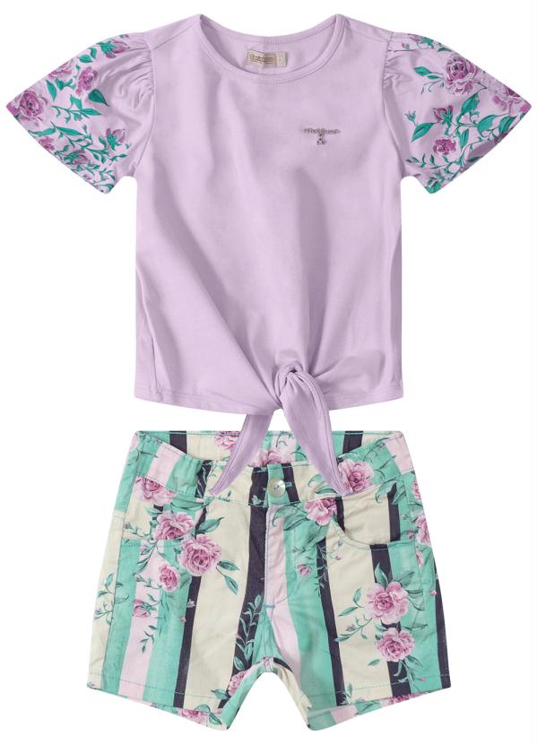 

Conjunto Lilás Floral com Amarração Menina, Roxo