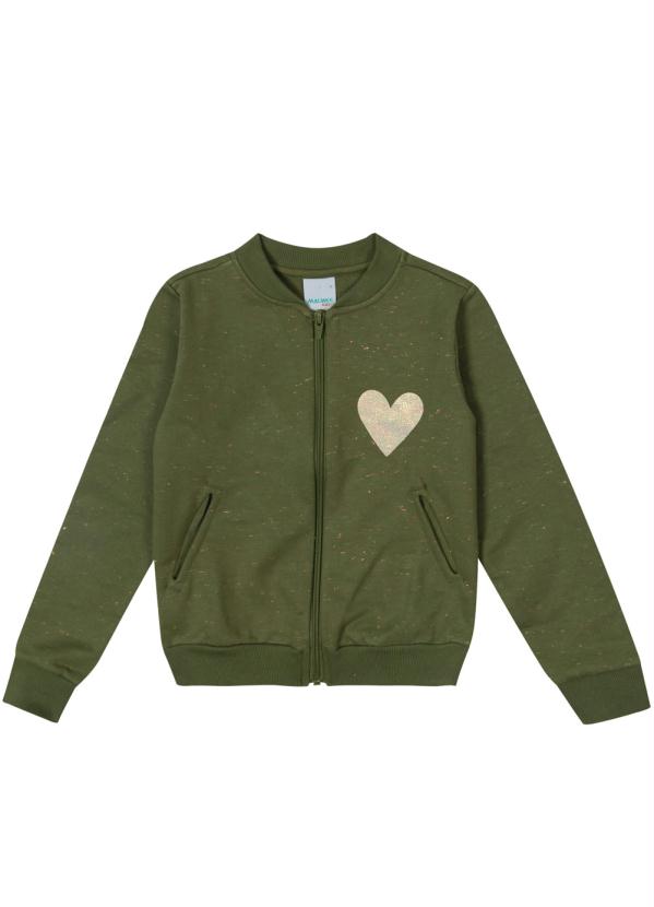 

Jaqueta Verde Militar Bomber em Moletom Menina