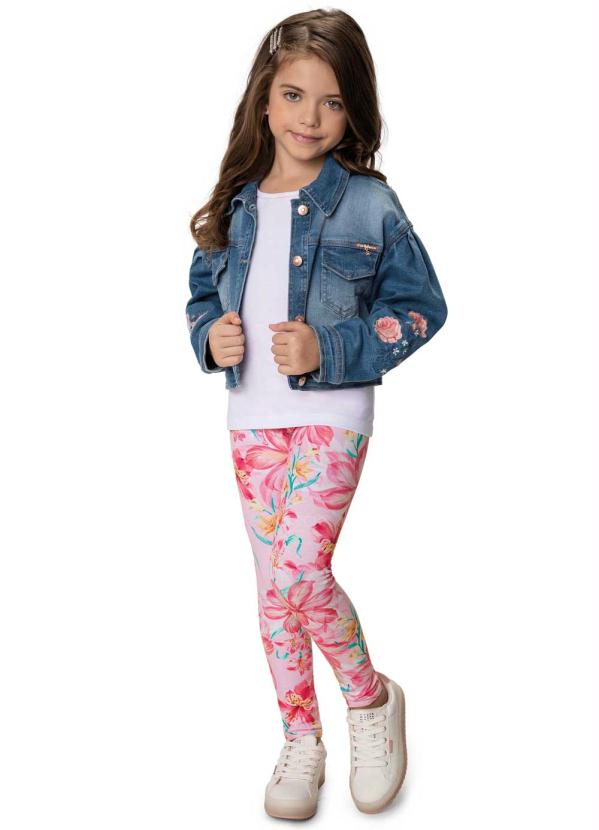 

Jaqueta Azul Escuro Jeans Bordado Floral