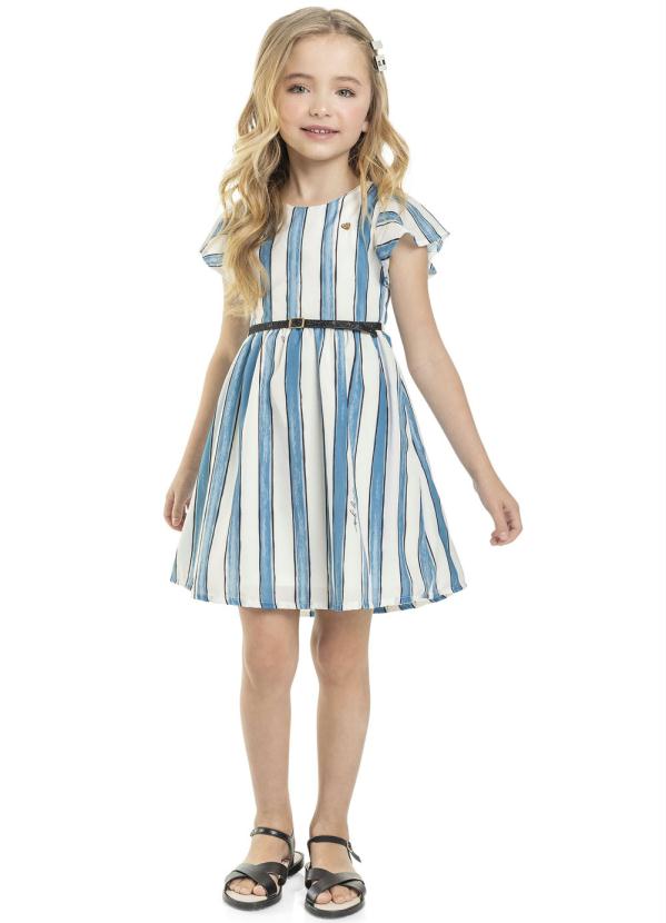 

Vestido Infantil Listrado com Cinto Azul