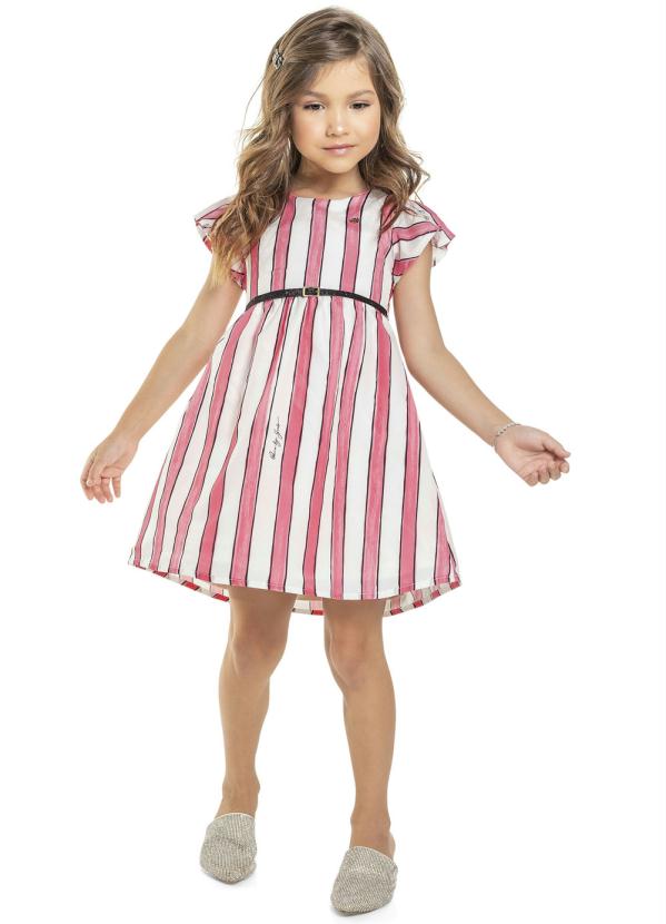 

Vestido Infantil Listrado com Cinto Rosa