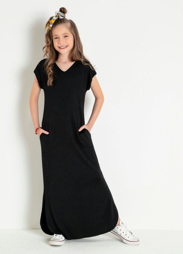 

Vestido Infantil Preto com Fenda