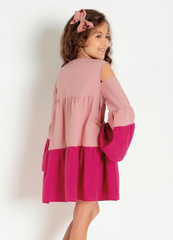 

Vestido Infantil Rosa com Mangas Evasê, Multicores