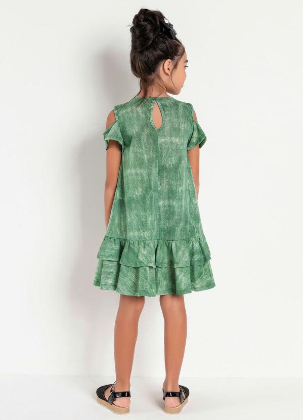 

Vestido Infantil Verde Mesclado com Babados, Estampado