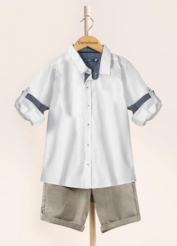 

Camisa Branca em Tricoline com Detalhe Menino, Branco