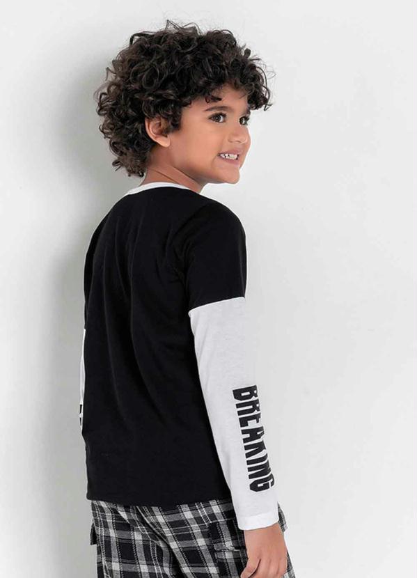 

Camiseta Infantil Preta e Branca Mangas Longas, Preto