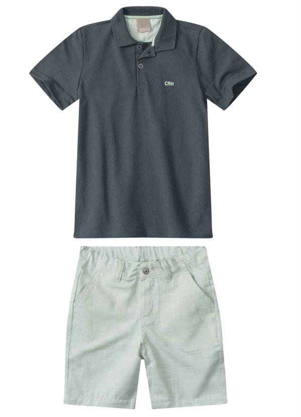 

Conjunto Chumbo Camisa Polo com Bordado Menino, Cinza