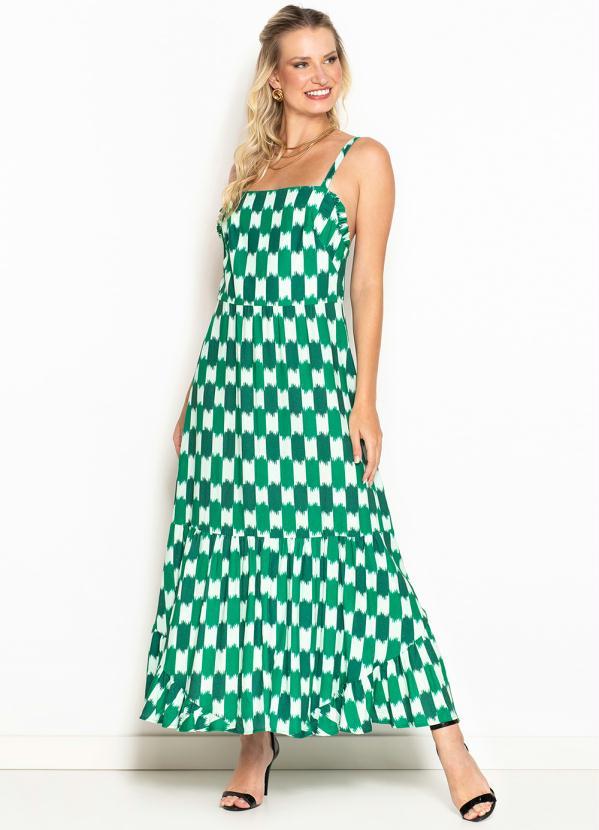 Vestido Midi de Linho Estampa Cerda Figo Verde