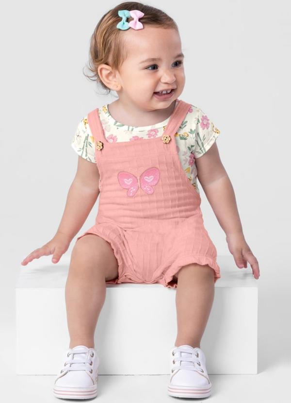 Jardineira Bebê Menina em Cotton Baby Natural