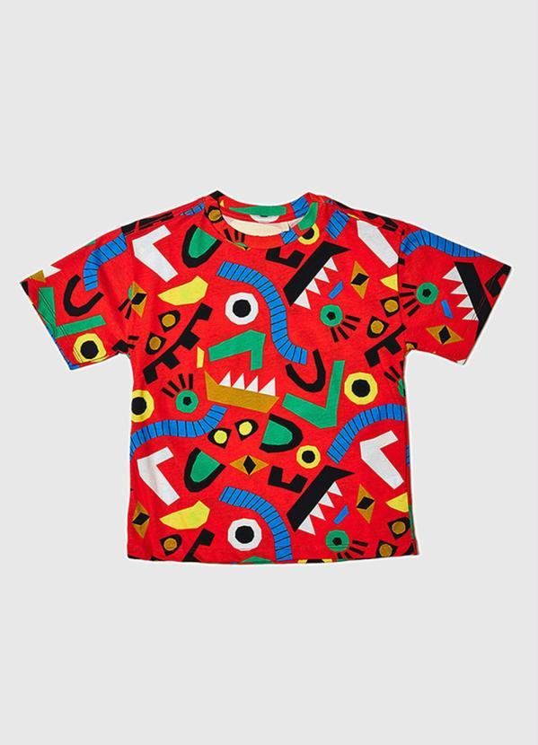 Camiseta de Menino Malha Caras e Bocas Vermelho